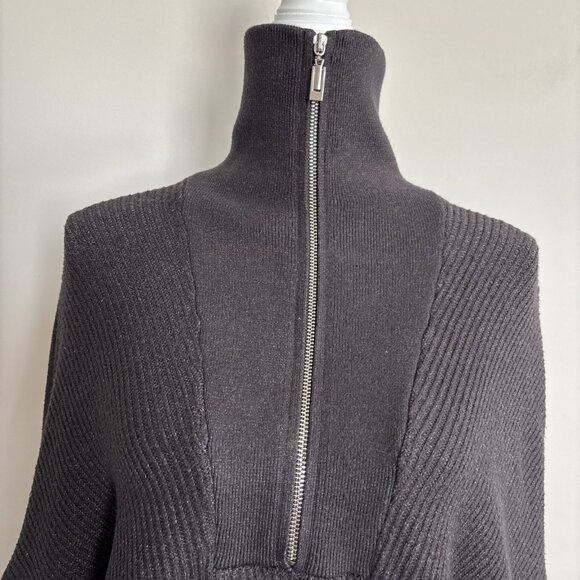 Elie Tahari Knit grey 1/4 zip Pullover cropped Sweater XLarge - Picture 5 of 12